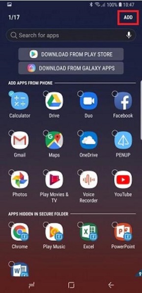 Add Apps in Secure Folder