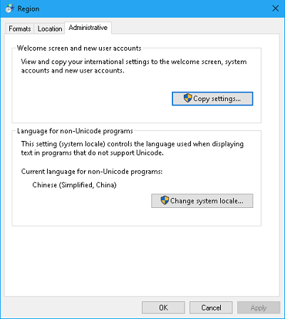 Administrative Language Settings on Windows 