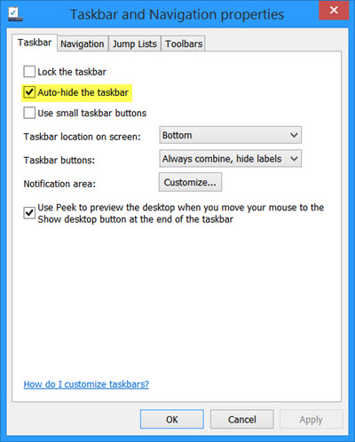 Turn off Auto-hide Taskbar