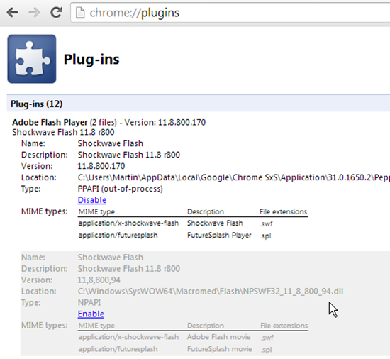 Disable Chrome Plug-ins