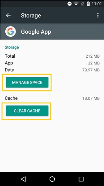 Google App Clear Cache and Data