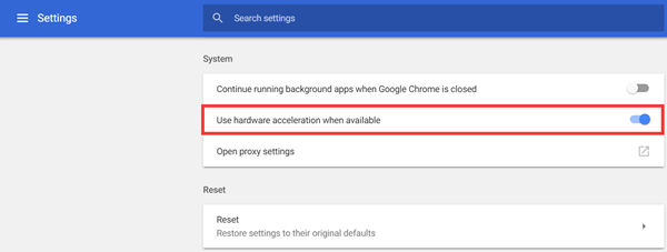 Disable Chrome Hardware Acceleration