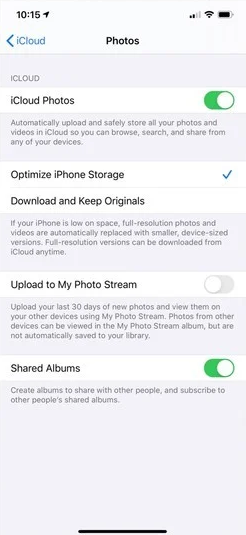 Disable iCloud Photo Library