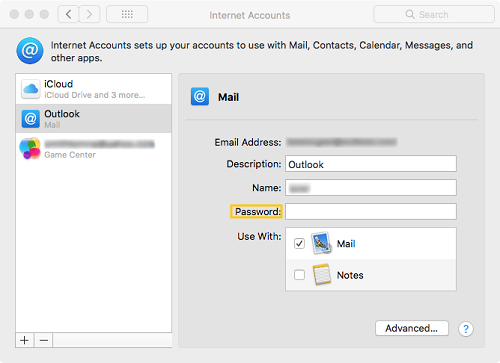 Enter Email Password in System Preference