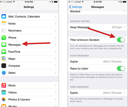 Enable iMessages Filter