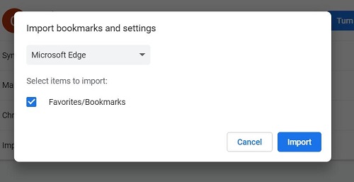 Import Bookmarks from Edge to Chrome 