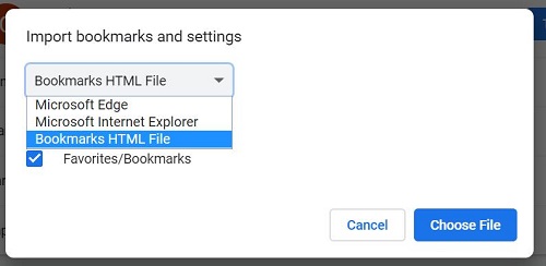 Import Bookmarks HTML File to Chrome