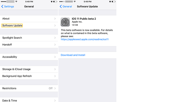 Install iOS 11 Public Beta