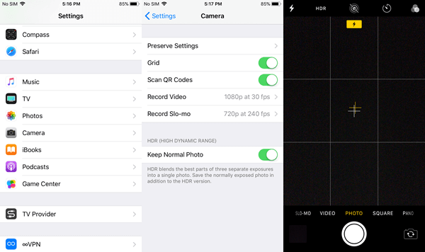 iOS 11 Camera Grid
