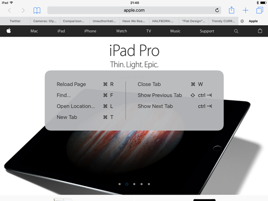 iPad Keyboard Shortcut Safari