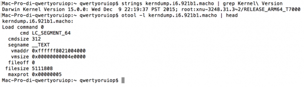 Kernel Dumps for iOS 9.2.1