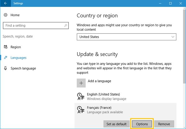 Language Options on Windows