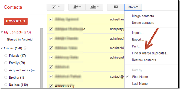 Merge Contacts from Gmail