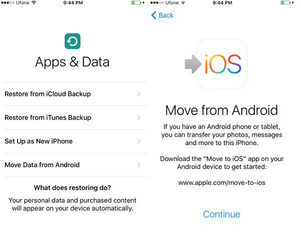 Move to iOS on iPhone