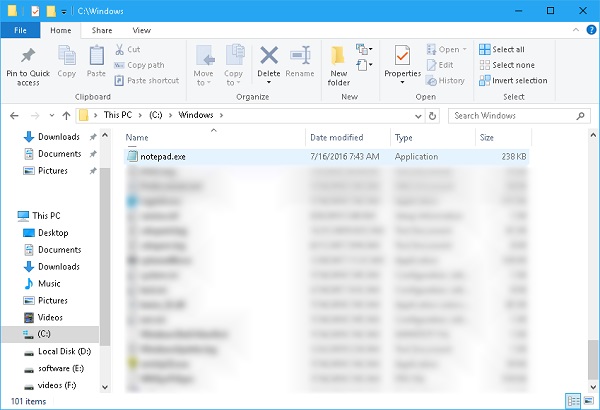 Locate Notepad.exe on Windows 10