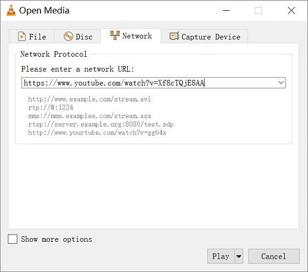 Open Network Video on VLC