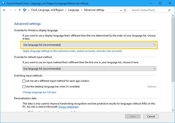Override for Windows Display Language