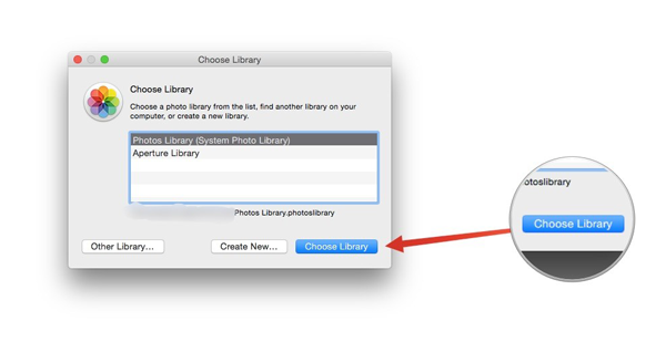 Photos for OS X Choose Library Option Click