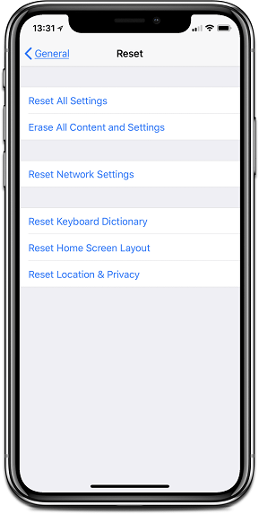 Reset All Settings on iPhone X