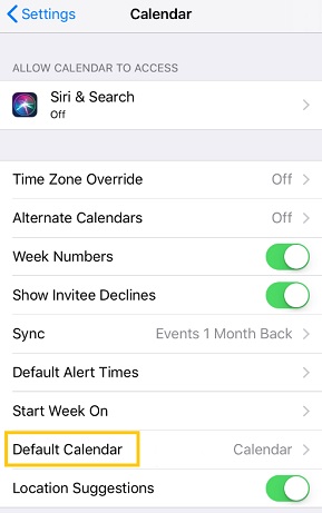 Set Default Calendar on iPhone