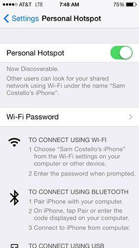 Connect to Personal Hotspot