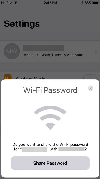 Share WiFi Password on iPhone