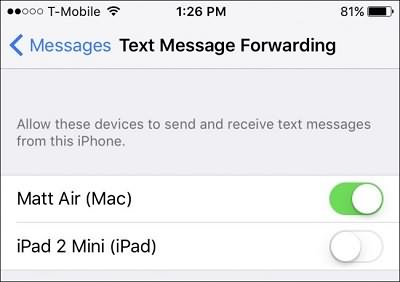 Text Messages Forwarding on iPhone