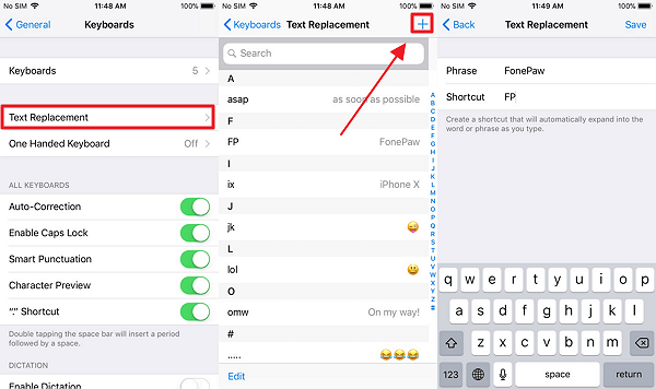 Text Replacement iPhone Keyboard