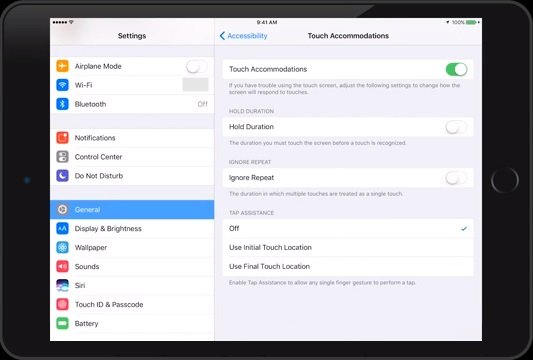 Touch Accommodations on iPad