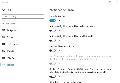 Uncheck Auto Hide the Taskbar on Windows 10