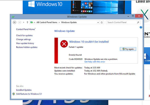 Windows 10 Upgrade error